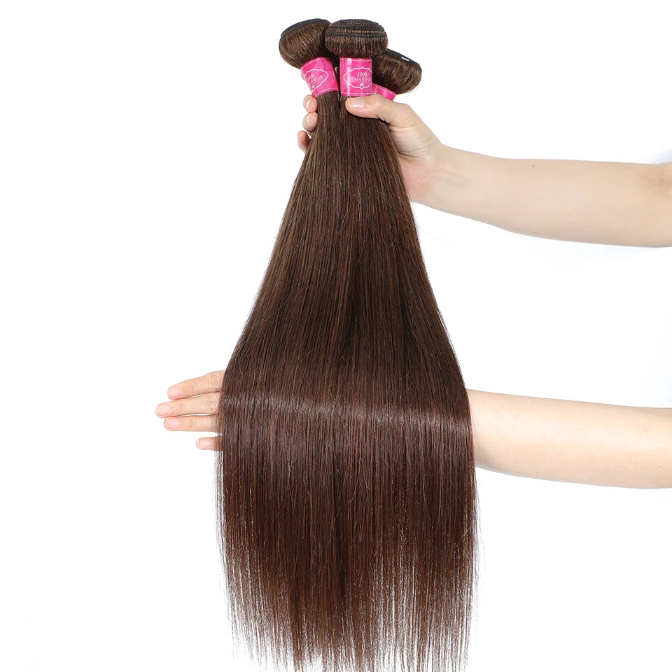 Clearance Cheap #4 Color Straight Human Hair Bundles With Closure Brazilian Virgin Human Hair Weave Bundles With HD Lace Closure