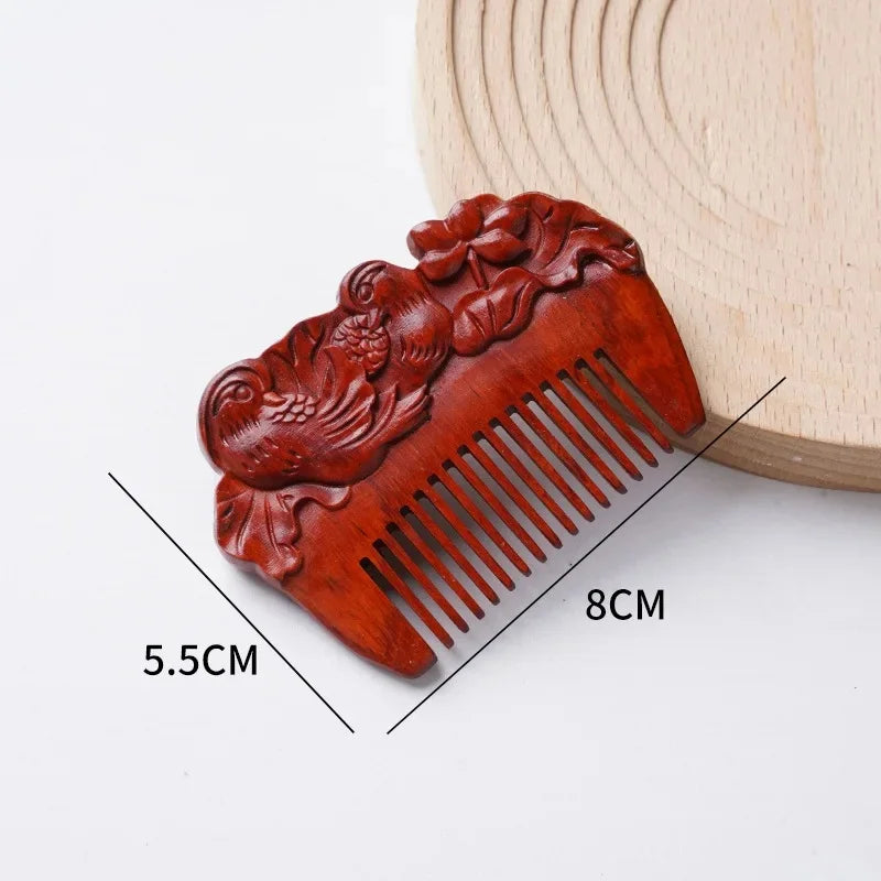 Portable Mini Ebony Wood Comb Chinese Style Carved Travel Souvenir Popular Hairdressing Professional Comb Made in China