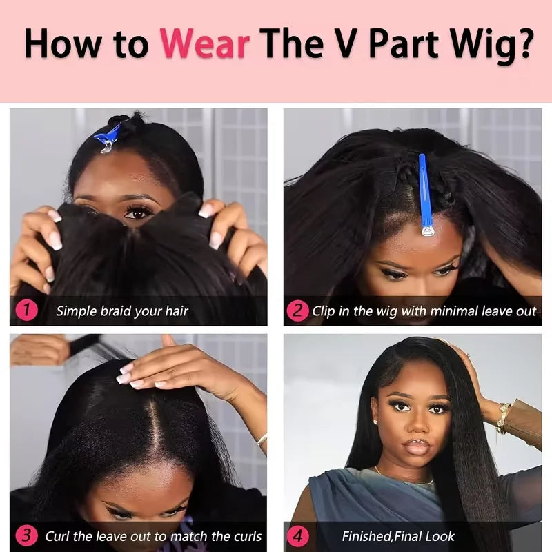 FRIZIRA kinky Straight V Part Brazilian Virgin Human Hair Wigs Glueless Upgrade U Part Wig Glueless V Shape Wig Natural Black