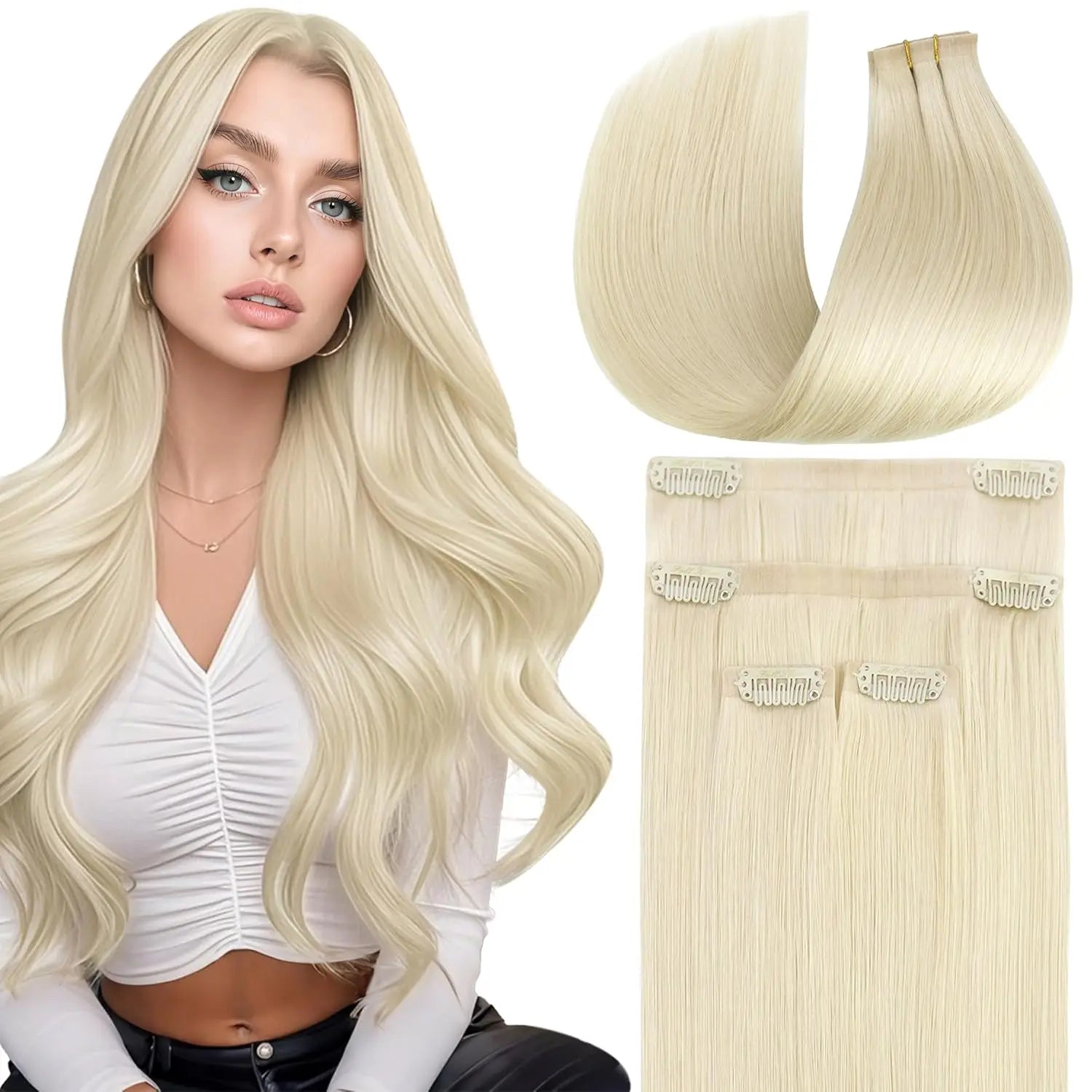 Ve Sunny Hair Seamless Clip in Hair Extensions Human Hair Thinning Hair Extensions Fill Ins Remy Hair Add Thickness 4PCS 85G