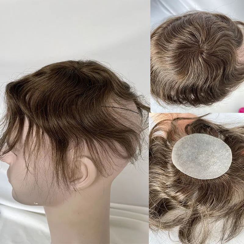 European Human Hair Men's Wigs Full Skin PU Bald Spot Patches Toupee For Men and Women 8cm X 8cm Hair Piece  Glue On Hair System
