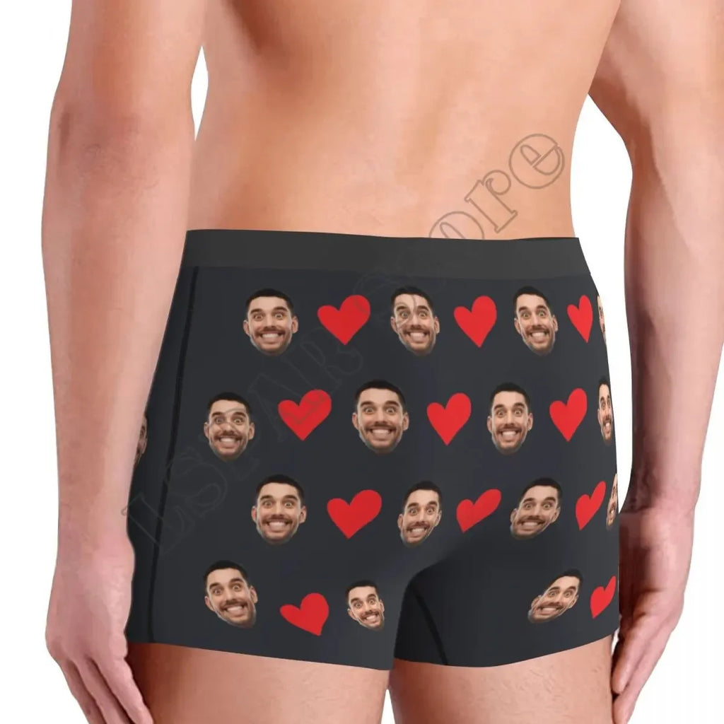 Personalized Face Photo Underwear - Custom Heart Boxer Briefs - Custom Men Briefs - Gift For Husband - Anniversary Gift for Dad
