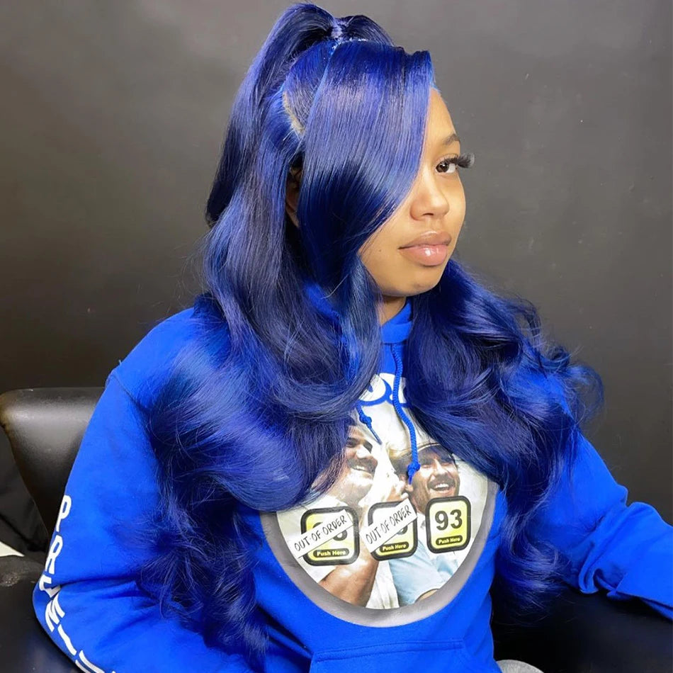 Dark Blue Lace Front Human Hair Wigs 13x4 Brazilian Glueless Body Wave Transparent Lace Frontal Wig For Women Sale Pre Plucked