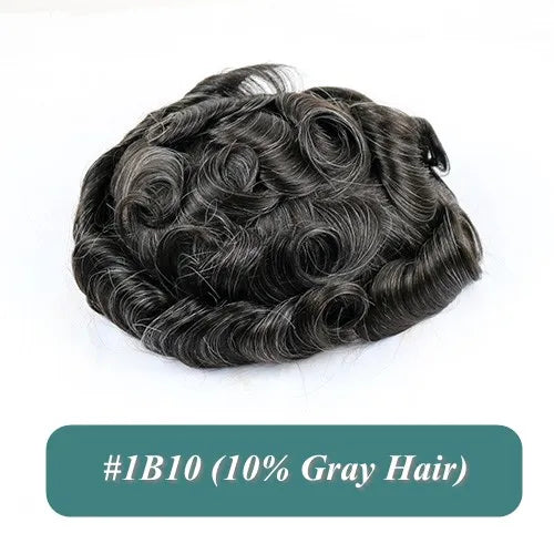 Durable Natural Hairline Human Hair Men's Toupee 26mm Curly Managable Skin Base #1 Jet Black Brown Hair Capillary Prosthesis