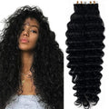 Curly Tape in Hair Extensions Deep Wave Tape in Hair Extensions 100% Human Hair Full Head Skin Adhesive Natural Black 24 26 Inch