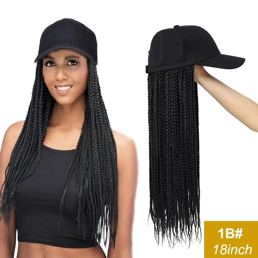 Synthetic Hat Wig Baseball Cap with Braiding Hair 24inch Long Braids Wigs Women Girls Daily Wear Ombre Blue Grey Brown Blonde