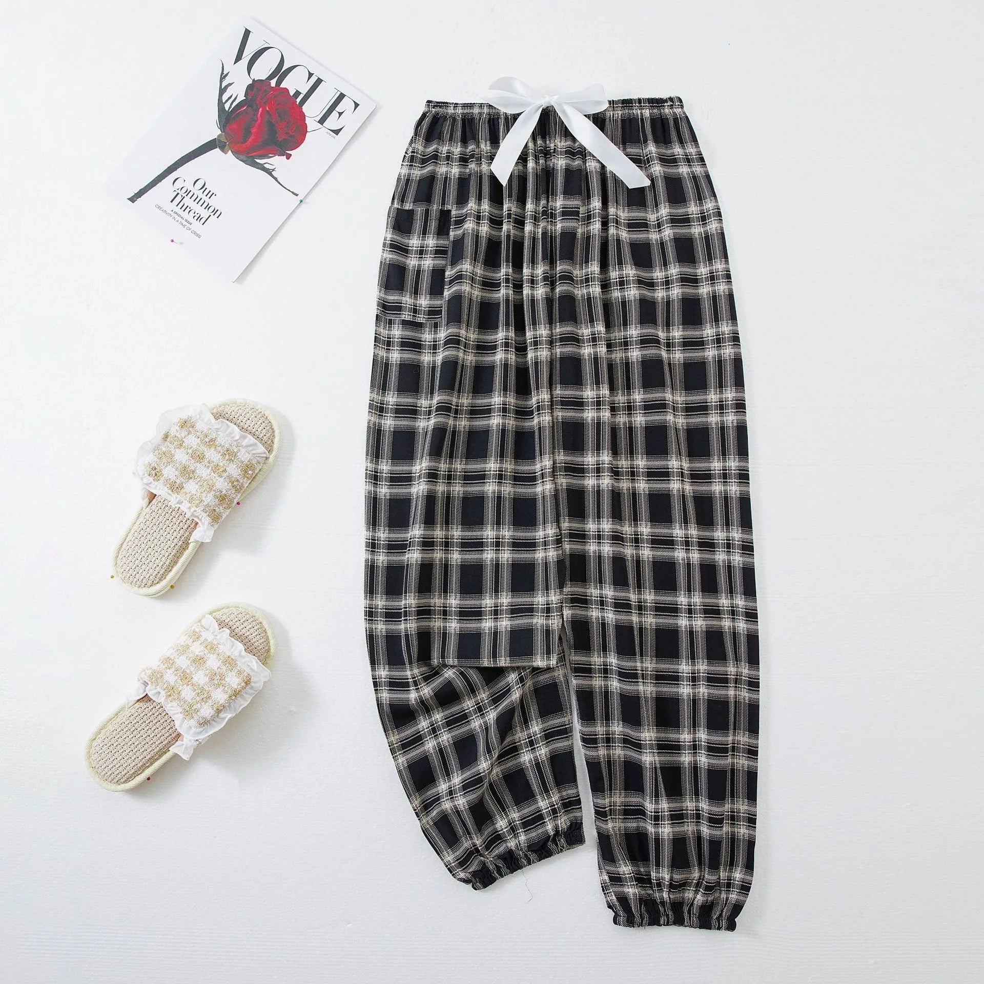 New Korean Style Pants Summer Cropped Trousers Women's Flower Home Clothes Loose Wide Leg Pants Casual Beach Outfits Sweatpants