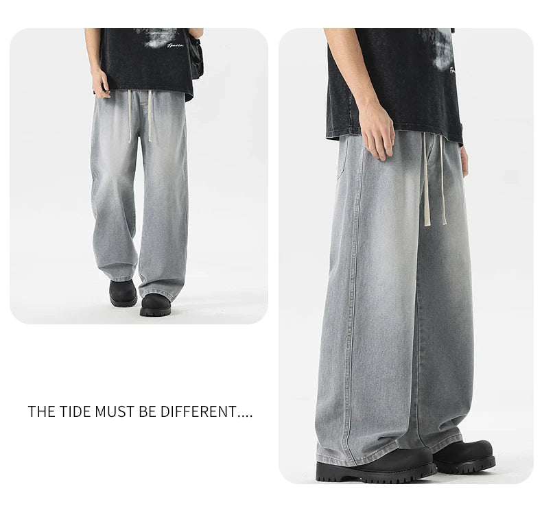 Men's Jeans American Loose Wide-leg Loose Straight Casual Trousers Street Hip-hop Baggy Jeans Black Grey  Blue Streetwear Men