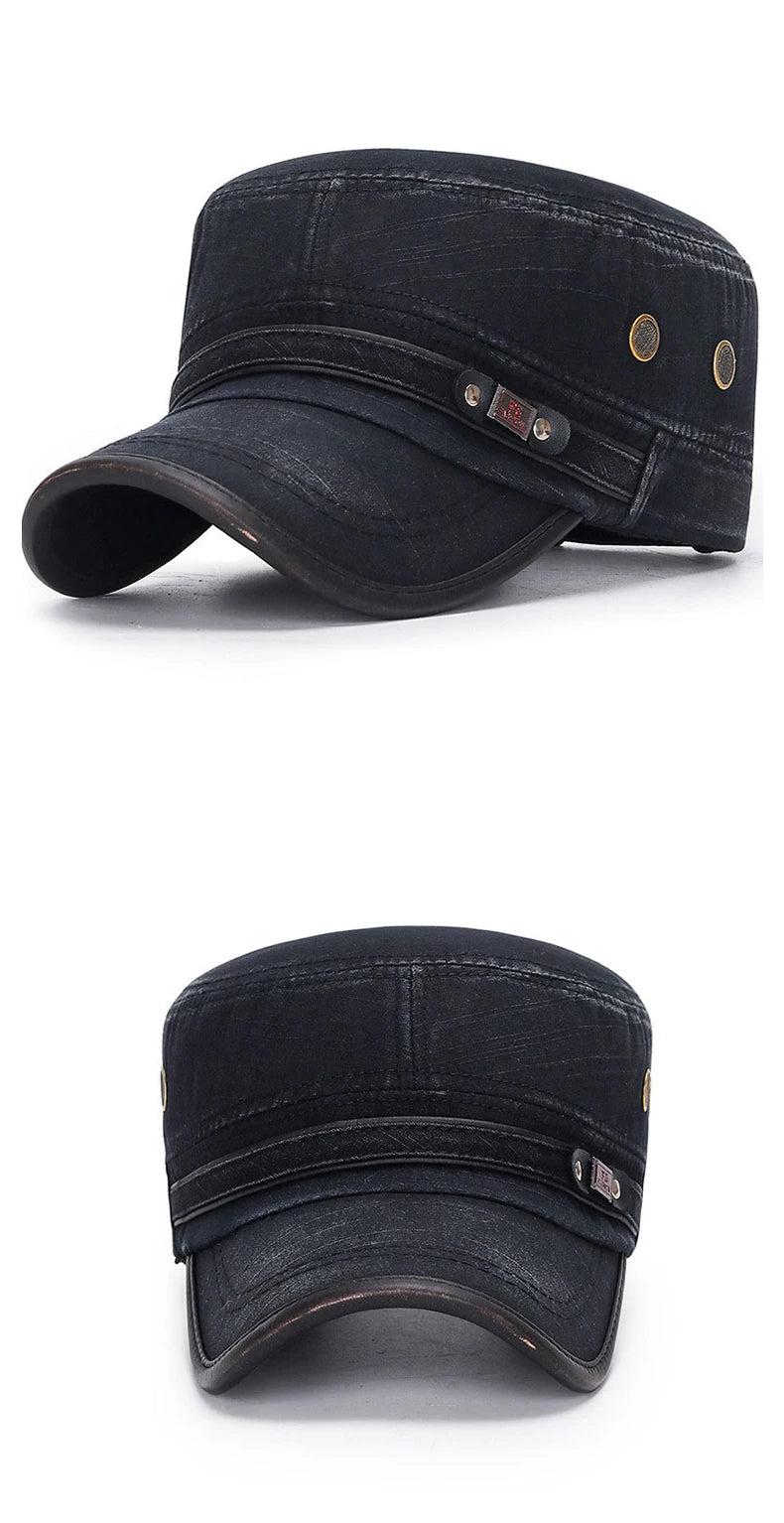 Unisex Baseball Cap Vintage Cadet Top Cap Washed Cotton Fashion Adjustable Flat Top Hat for Men Women