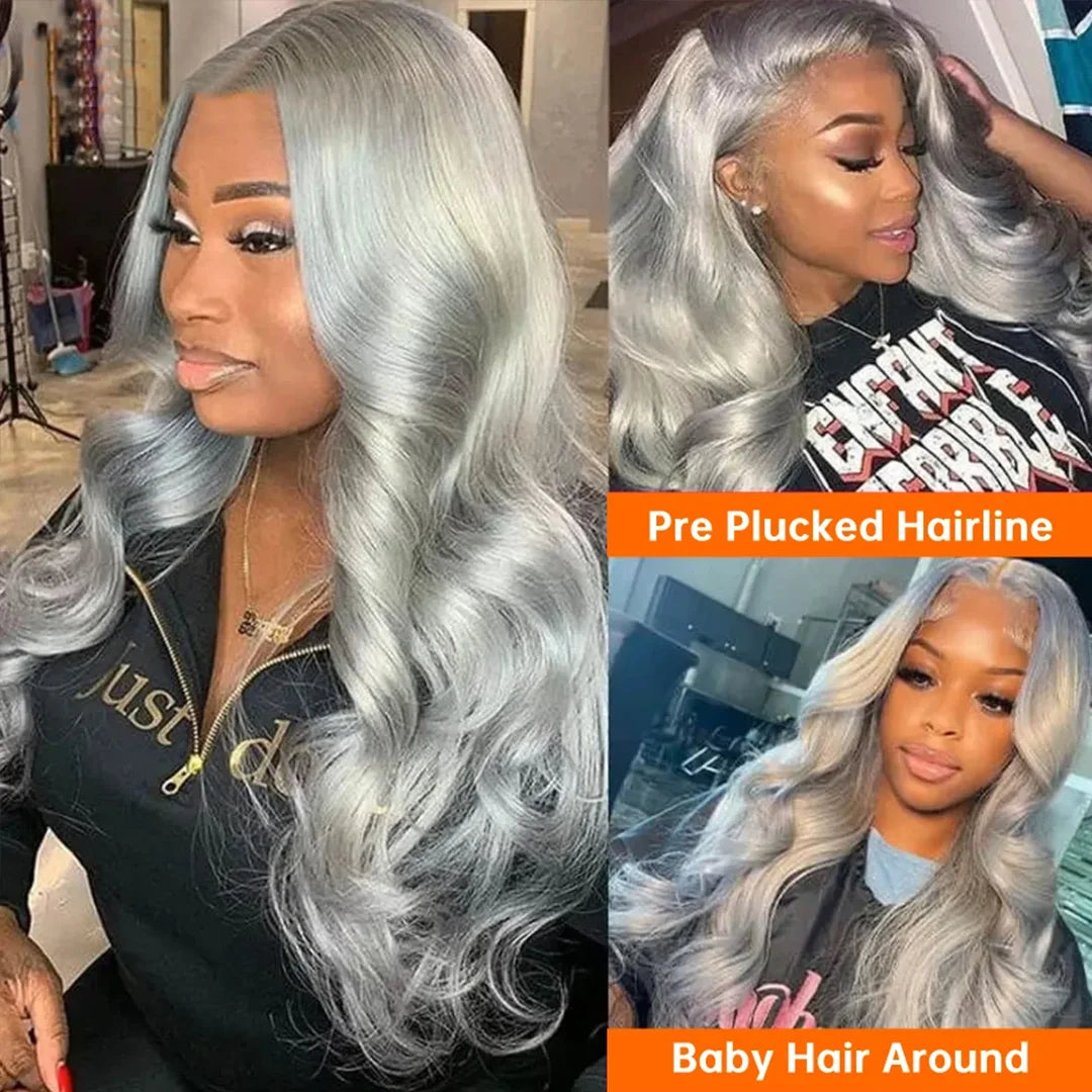 Silver Gray Body wave Lace Frontal Human Hair Wigs Ash Blonde 13x4 HD Colored Body Wave 13x6 Front Human Lace Hair Wig For Women