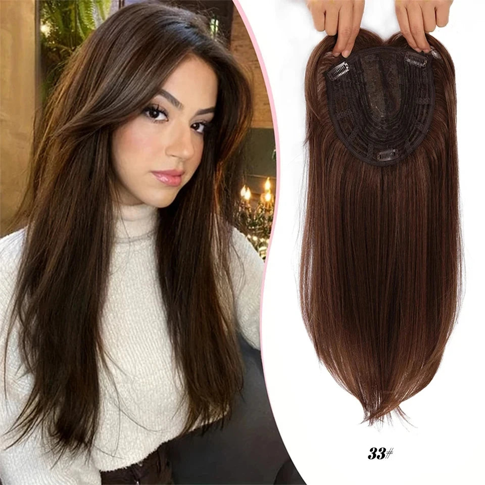 Synthetic Topper Clip In Hair Extensions with Bangs for Women Increase The Amount Of Hair On The Top Of The Head Cover The White