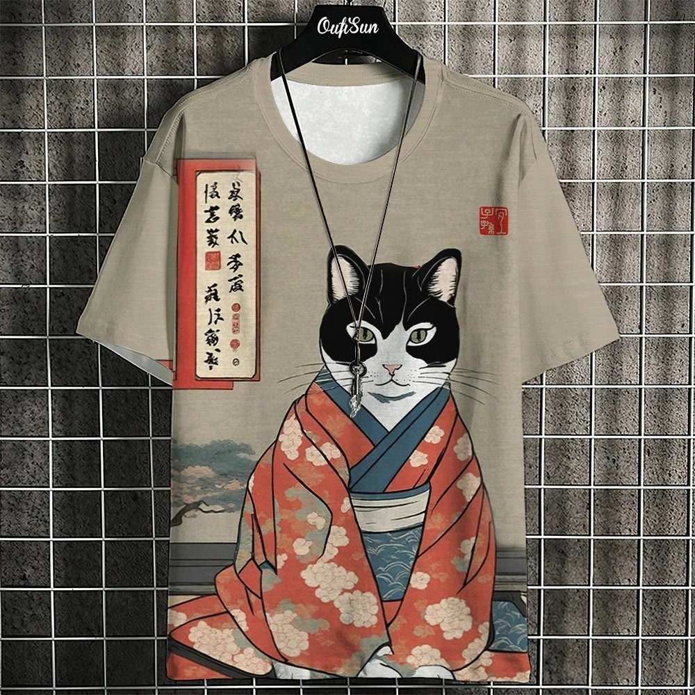 Unisex 2025 T Shirt Men Women Japanese Samurai Cat 3d Printed T Shirts For Casual Fashion Funny Shirt Top Tee Men Clothing