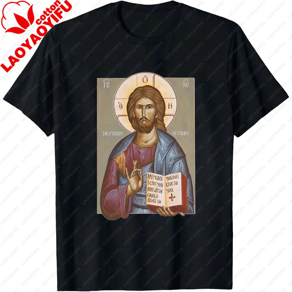 Jesus Christ Pantocrator Icon Sinai Orthodox Christian Man Gift Printed T-Shirt Summer Women Short Sleeve Cotton Unisex T Shirt
