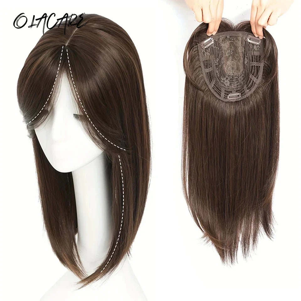 Synthetic Topper Clip In Hair Extensions with Bangs for Women Increase The Amount Of Hair On The Top Of The Head Cover The White