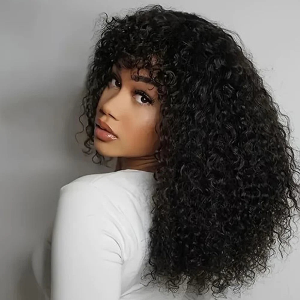 Curly Bob Wig With Bangs Short Bob Curly Wig for Women Natural Color Brazilian Human Hair Deep Wave Bob Wig With Bangs 16 Inch