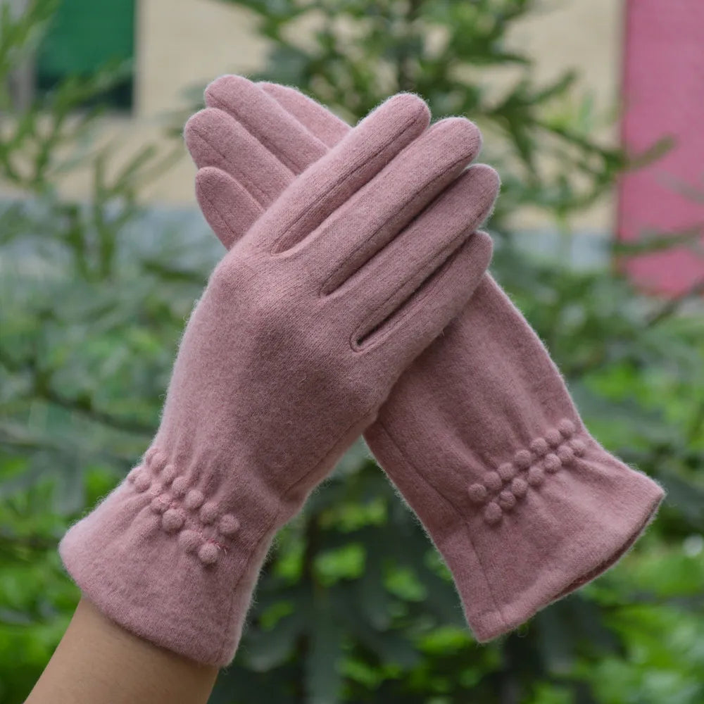Wool Cashmere Slim Thin Vintage Windproof Touch Screen Gloves Women Winter Full Finger Hand Warm Glove Female Casual Wholesale