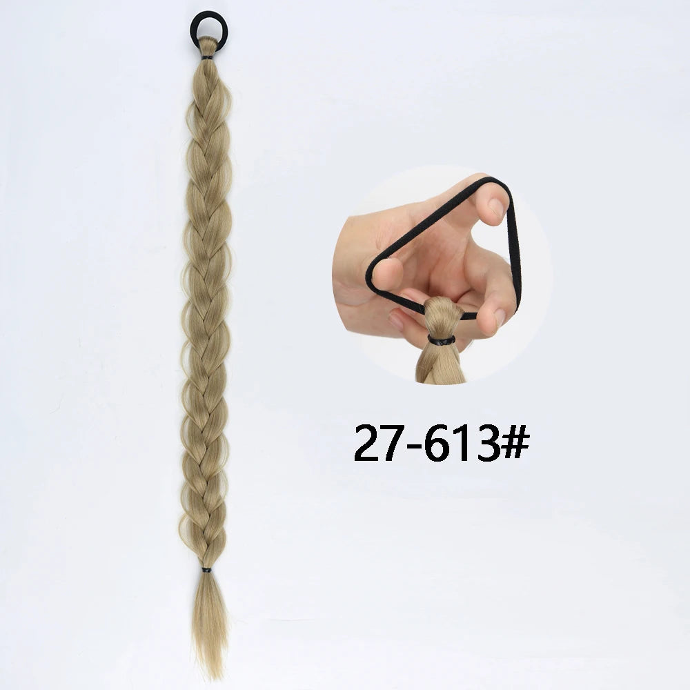 Synthetic Braided Ponytail Extensions Blonde Hairpiece Long Pony Tail With Hair Tie Rubber Band Hair Blonde For Women