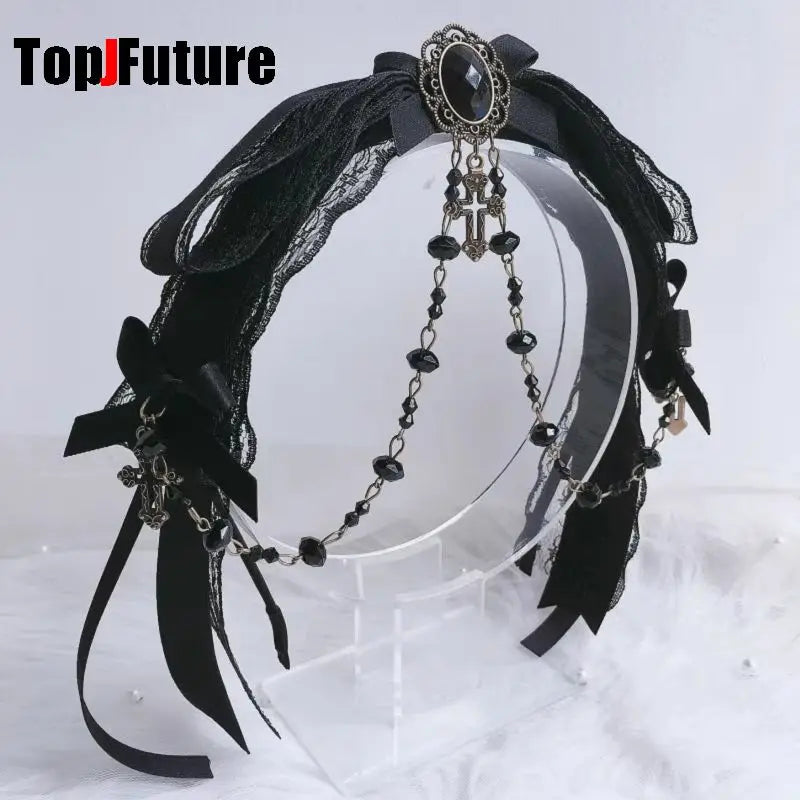 “Castle Night“ Gothic Women Subculture Punk Y2K girl Harajuku dark Bow Hairpin Hair clip Edge clamp Hair accessories headband