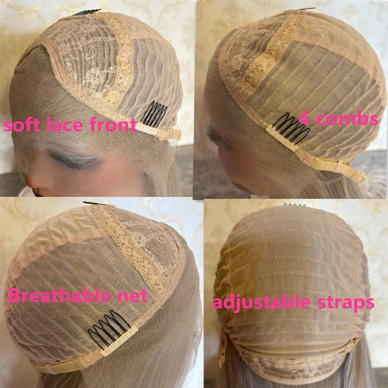 Ash Brown Mixed with Dirty Blonde Wig Natural Women"s Hairs Synthetic Lace Front Wigs with Bangs Long Glueless Wig Fringe Sale