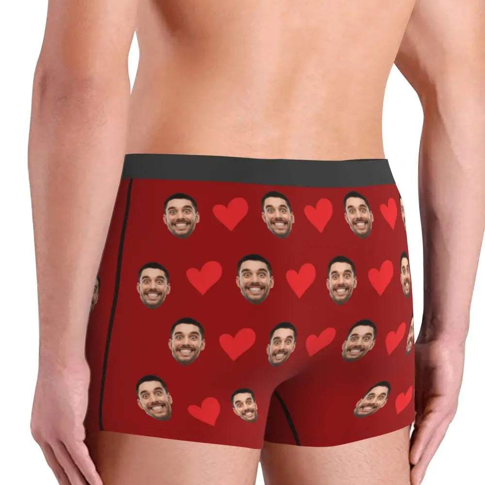 Personalized Face Photo Underwear - Custom Heart Boxer Briefs - Custom Men Briefs - Gift For Husband - Anniversary Gift for Dad