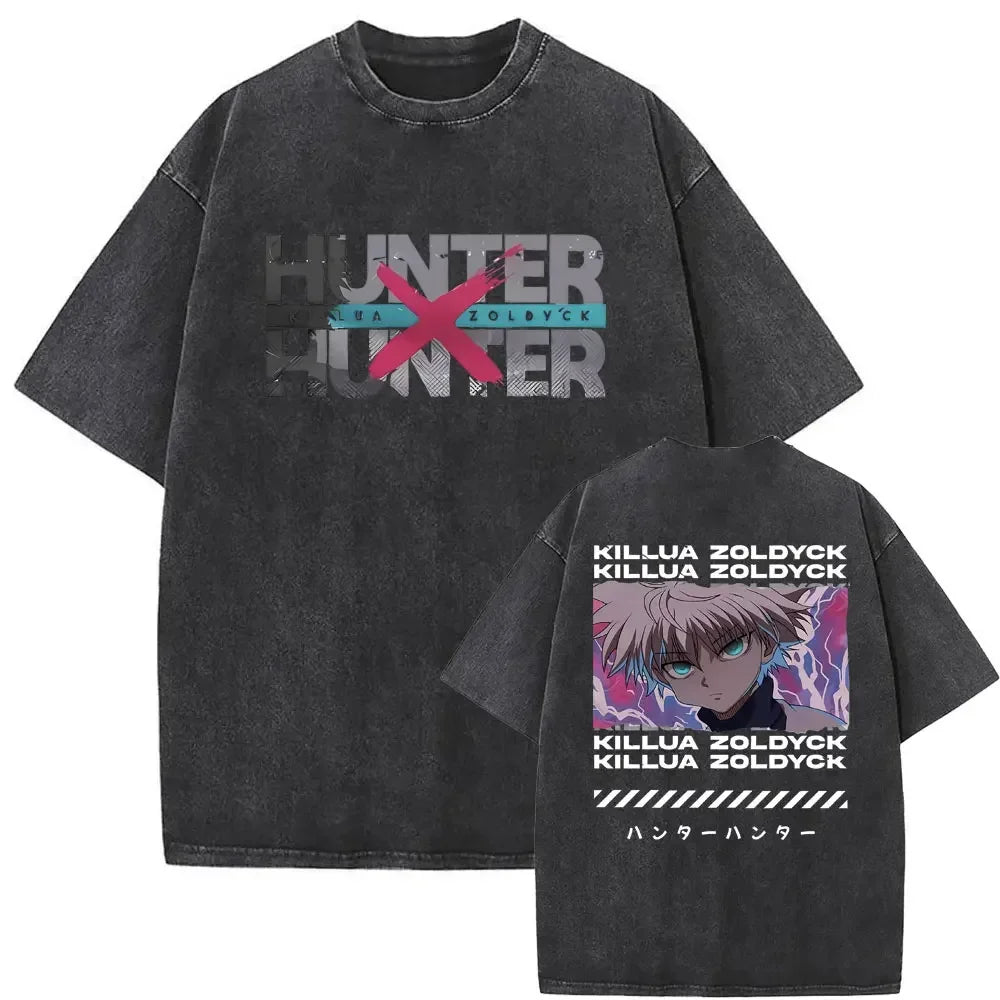 Washed Vintage Anime Hunter X Hunter T-shirt Killua Zoldyck Graphic T Shirt Men Women Clothing Casual Oversized Crewneck Tshirt