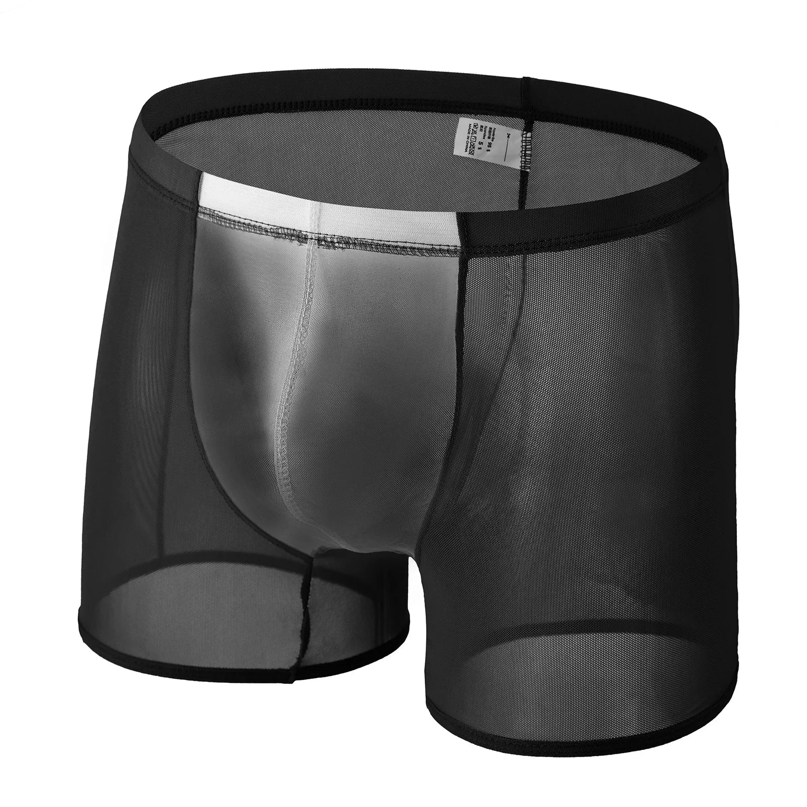 Mens Sexy Mesh Underwear Boxers Shorts Transparent Man Penis Pouch Panties Sheer Underpants Long Leg Boxershorts
