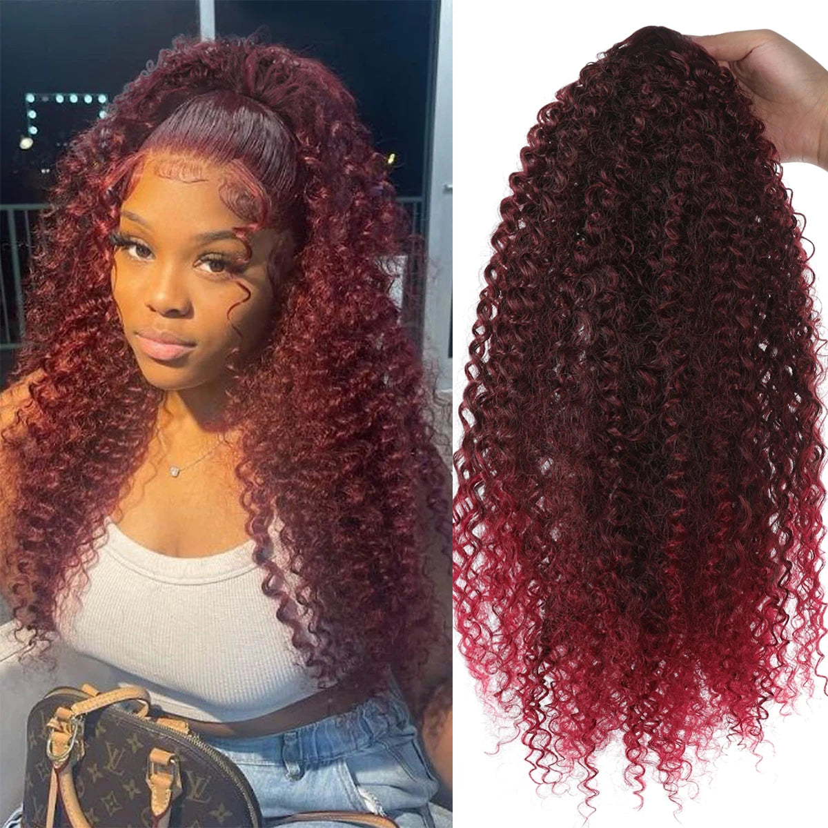 DUTRIEUX Drawstring Ponytail Deep Curly  Synthetic Clip Ponytail Extension Protective Afro Kinky Curly Hair Pieces for Women