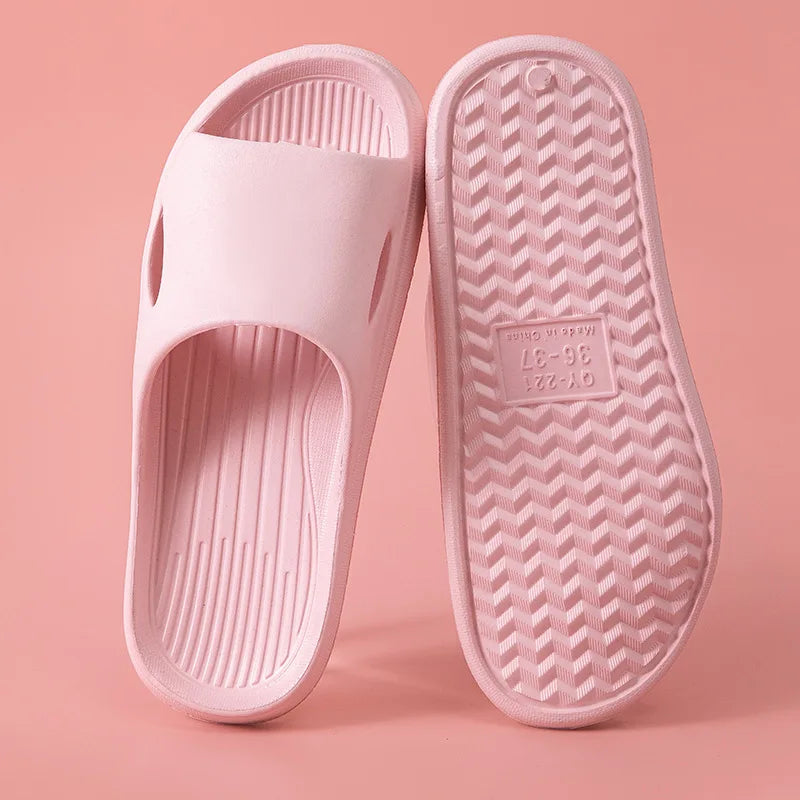 Soft Home Slippers Couples Summer Indoor Non-Slip Bathroom Slippers Solid Sandals Hotel Family Men Women Flip Flops Flat Shoes