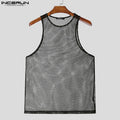 2025 INCERUN Sexy Tops Summer Sleeveless Mesh See-through Tank Tops Streetwear Oversized Tee Men's Clothing
