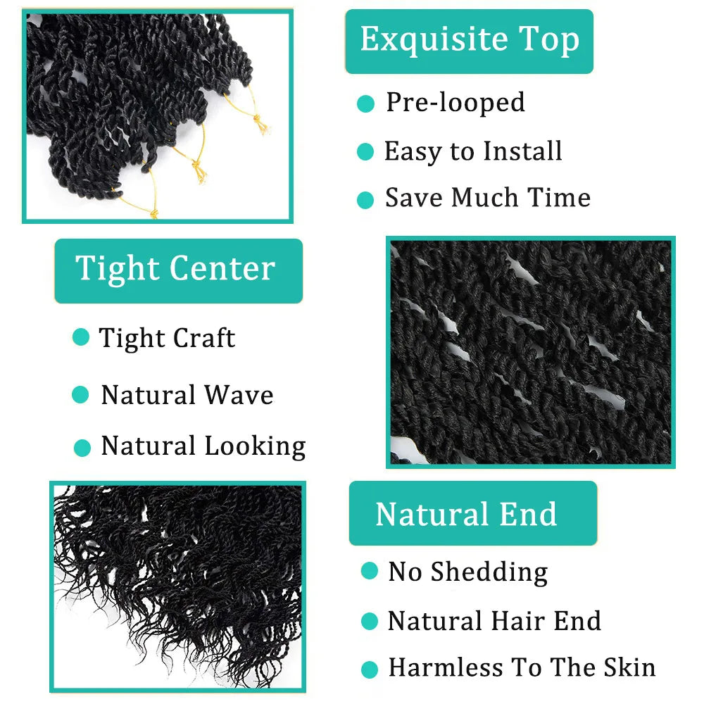 16 Inch Wavy Senegalese Twists Crochet Braiding Hair Extension Ombre 99J Synthetic Crochet Braids Hair with Curly Ends for Women