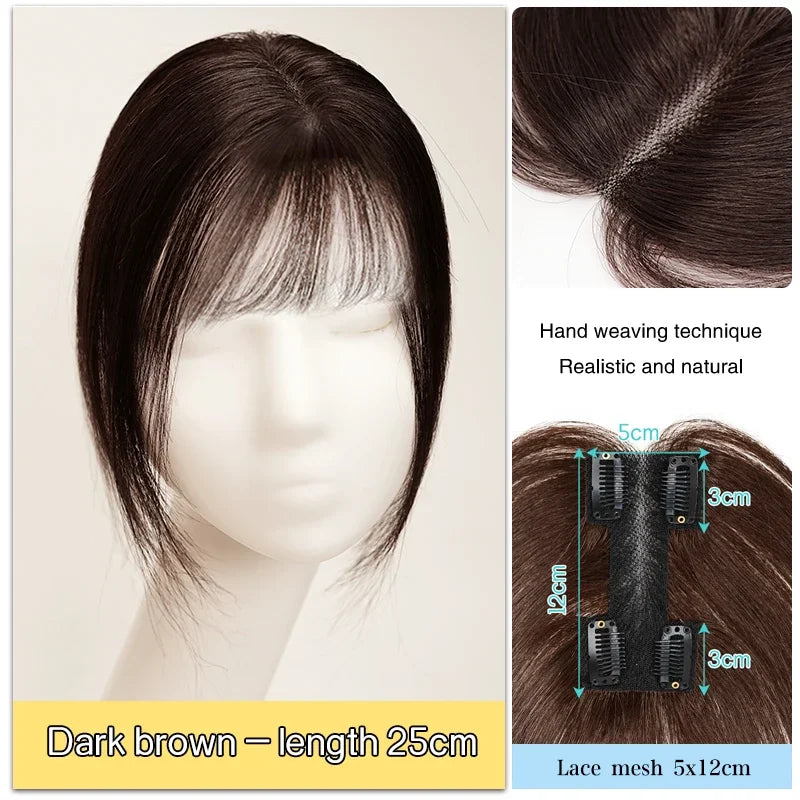 25cm 100% Human Hair 4clips Women's Natural Forehead Whitening Hair Enhancement Head Curtain 3D Eight Character Air Bangs