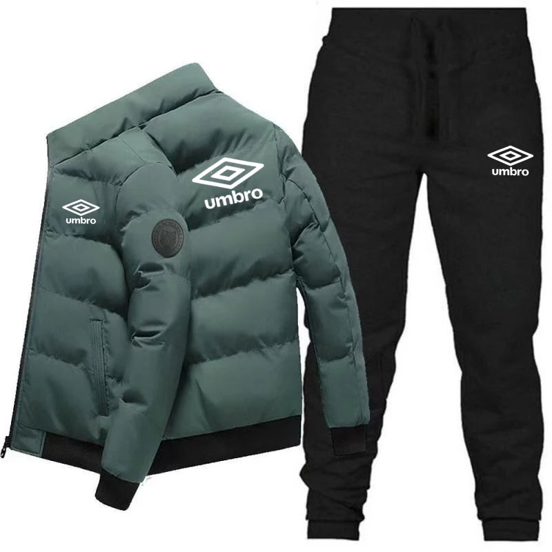 2025 Winter Fashion Umbro Men's High-quality Polyester Fiber Zip-up Warm and Windproof Jacket and Trousers Set