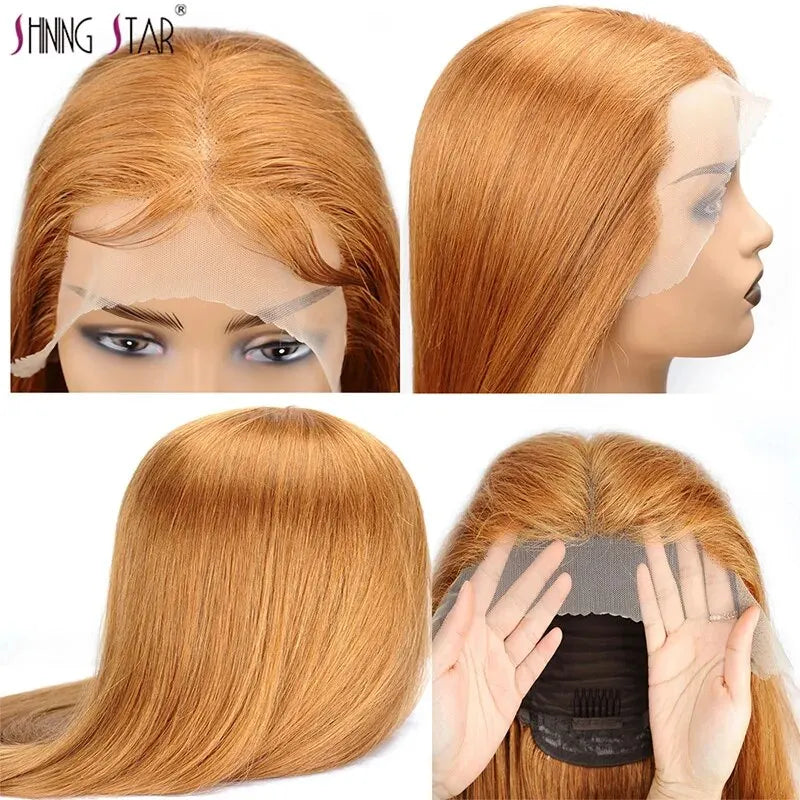 Body Wave 13X4 Lace Frontal Wig Colored Ginger Blonde Hd Transparent 30 32" Brazilian Lace Front Human Hair Wig For Black Women