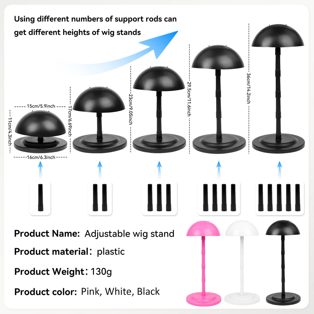 1pc Wig Stand Adjustable Height Wig Head Stand Portable Multi-Functional Non-Slip Wigs Stands Holder for Multiple Wigs and Hats