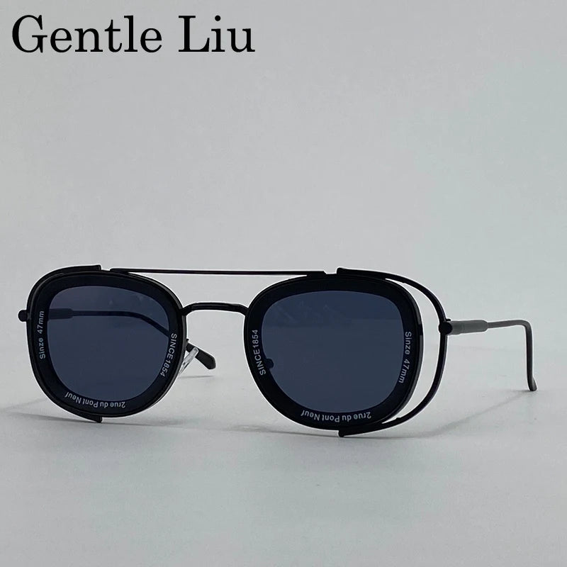 Steampunk Square Pilot Sunglasses Men 2025 Luxury Brand Retro Metal Frame Sun Glasses For Male Double Beam Eyewear UV400 Shades