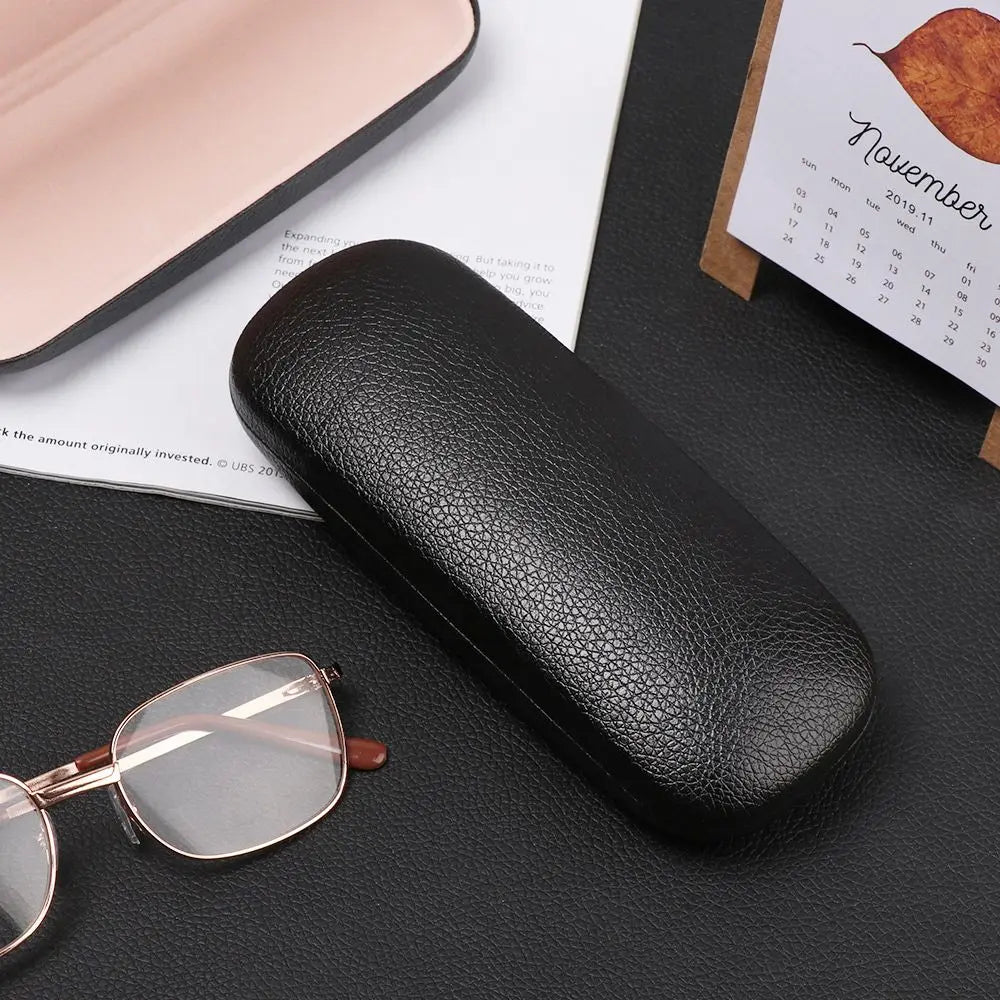 Unisex Waterproof PU Leather Litchi Grain Black Spectacle Cases Glasses Box Hard Frame Eyeglass Cases Eyewear Protector