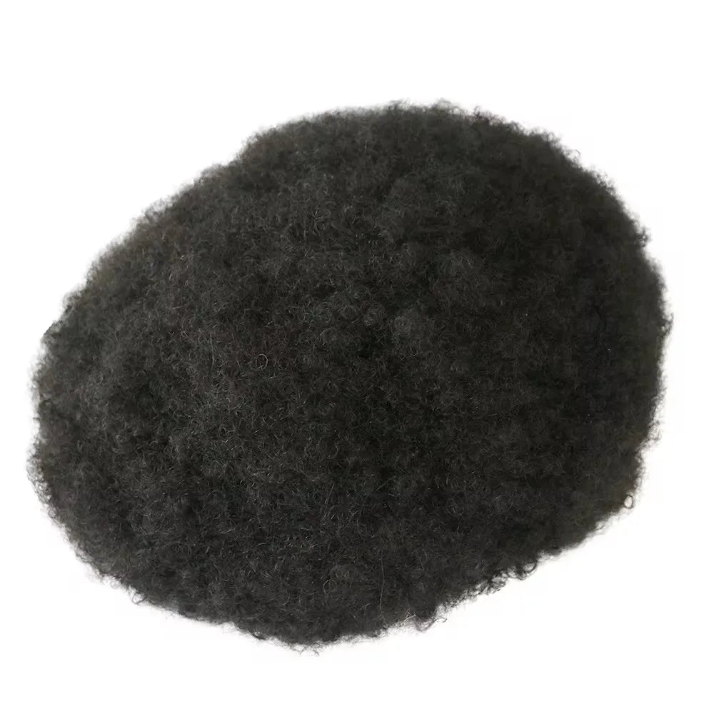 Undetectable 6mm Tight Curl Remy Human Hair Male Wigs System Prosthesis Durable Afro Black Man 0.1mm PU Base Men Toupee Natural