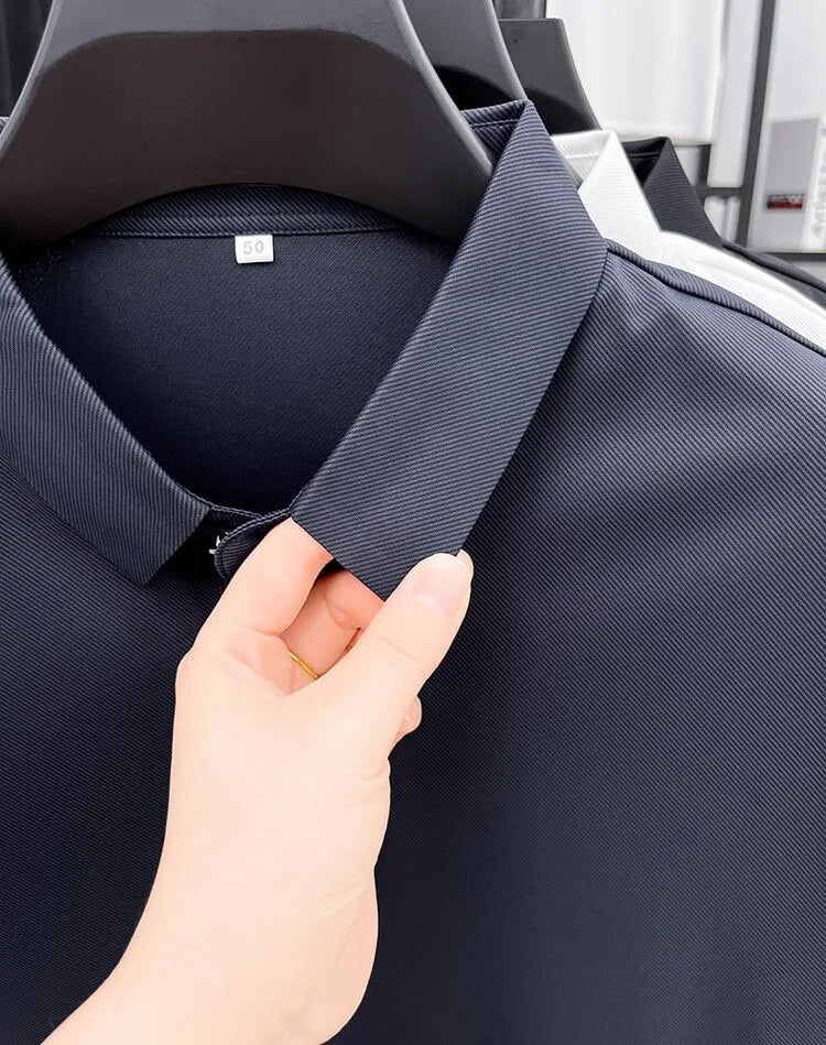 High end brand short sleeve polo shirt men's 2025 summer new trend embossed design casual ice silk breathable lapel Paul T-shirt