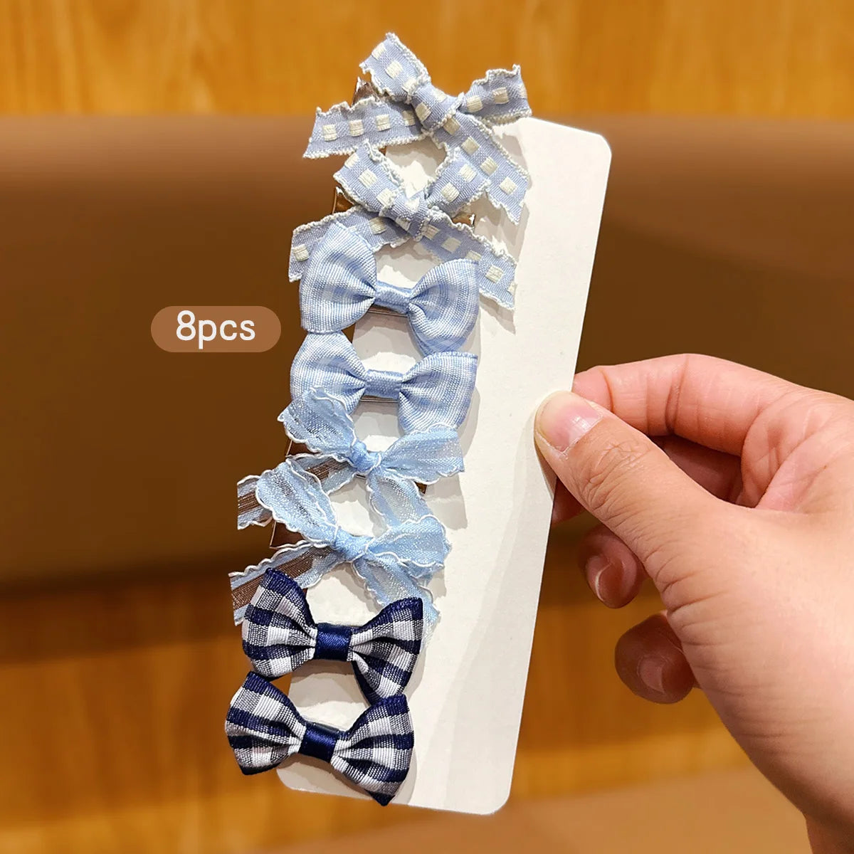 8 blue bow hair clips, sweet headband clips