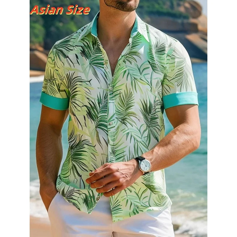 Dreamy Village Pattern Lapel Shirt For Men Flower Bird Boat 3D Printed Hawaiian Shirts Fashion Short Sleeve Tops Button Blouse