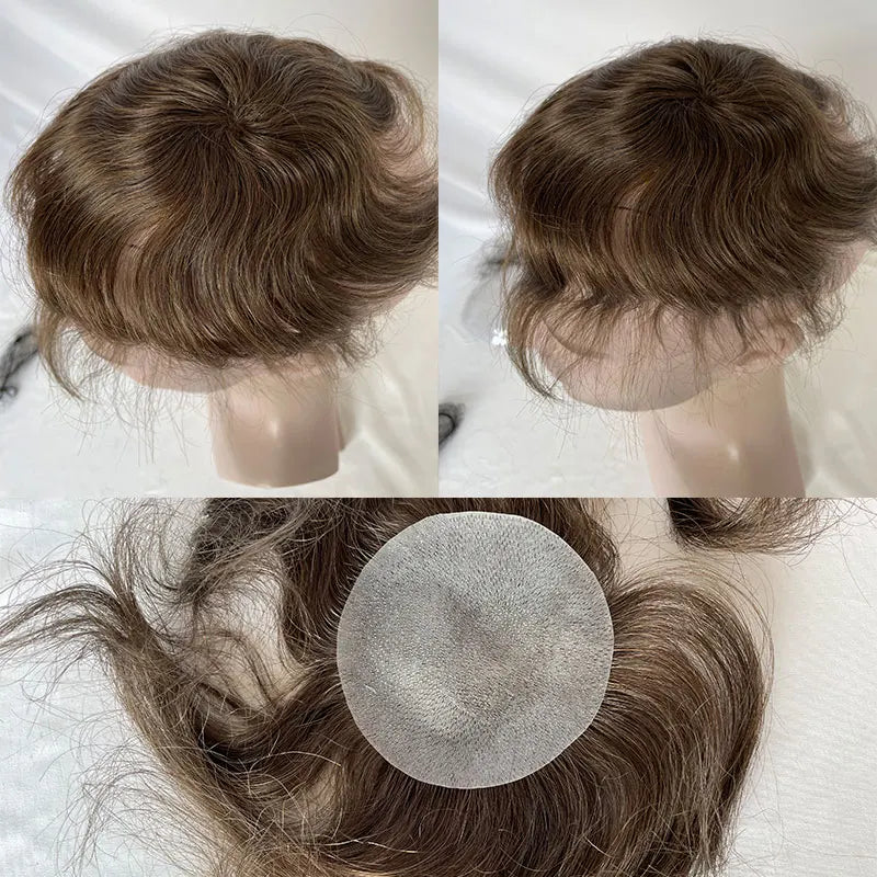 European Human Hair Men's Wigs Full Skin PU Bald Spot Patches Toupee For Men and Women 8cm X 8cm Hair Piece  Glue On Hair System