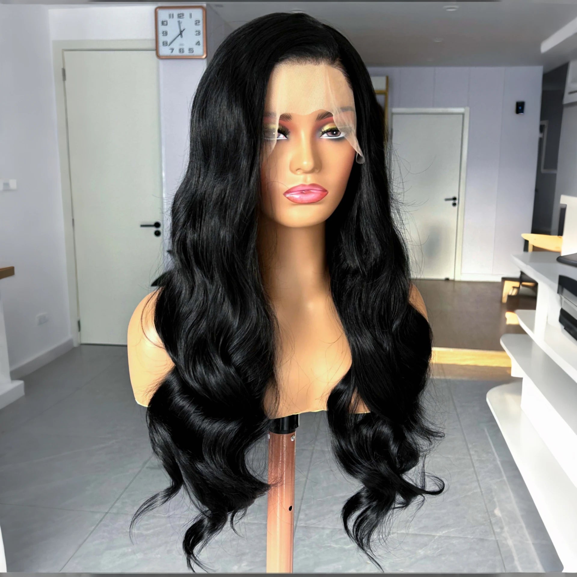 Long Wavy Black Natural Curly Synthetic Lace Front Wig Free Part Loose Body Wave 13X4 Frontal Wigs for Women Daily Party Cosplay