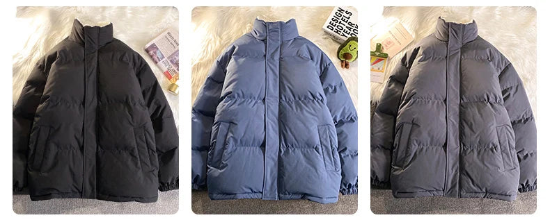 Warm Fleece Winter Lined Puffer Jackets Men Thick Parkas Casual Man Padded Down Outwear Zipper Long Sleeve Outdoor Couple Coat
