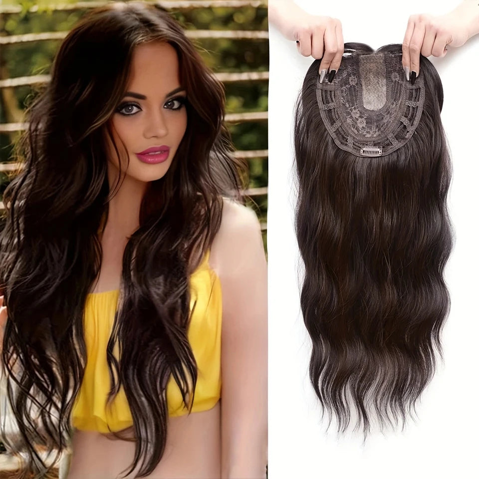 Synthetic Topper Clip In Hair Extensions with Bangs for Women Increase The Amount Of Hair On The Top Of The Head Cover The White