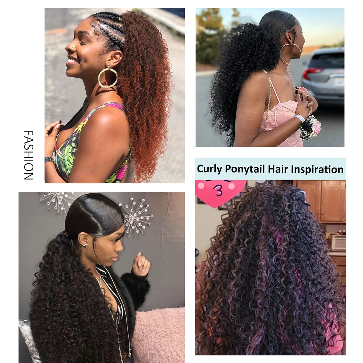 DUTRIEUX Drawstring Ponytail Deep Curly  Synthetic Clip Ponytail Extension Protective Afro Kinky Curly Hair Pieces for Women