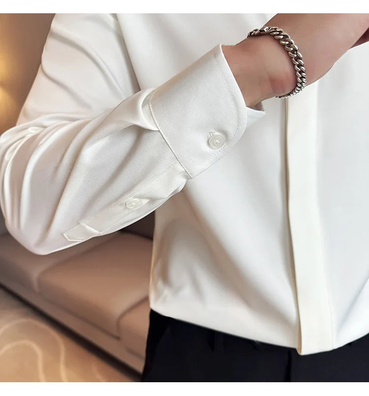 High Quality Collarless Shirts Men Fashion Slim Fit Long Sleeve Casual Shirts Business Office Social Formal Shirt Men Clothig