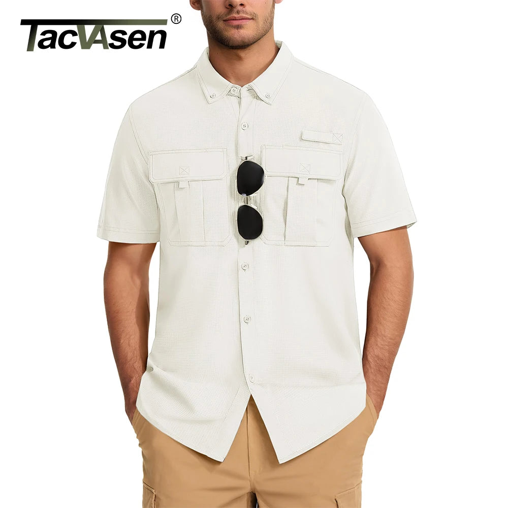 TACVASEN Men‘s Short Sleeve Sun Protection Shirt UPF 50+ Lightweight Quick Dry Fishing Hiking UV Shirt with Pockets for Men