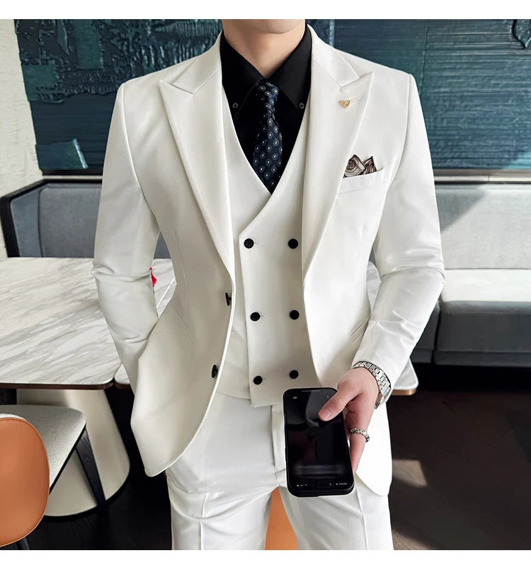 Slim-Fit Three-Piece Set Korean Style Two-Button Groomsmen Formal Wedding Business Suit Handsome Groom Best Man Dress High-