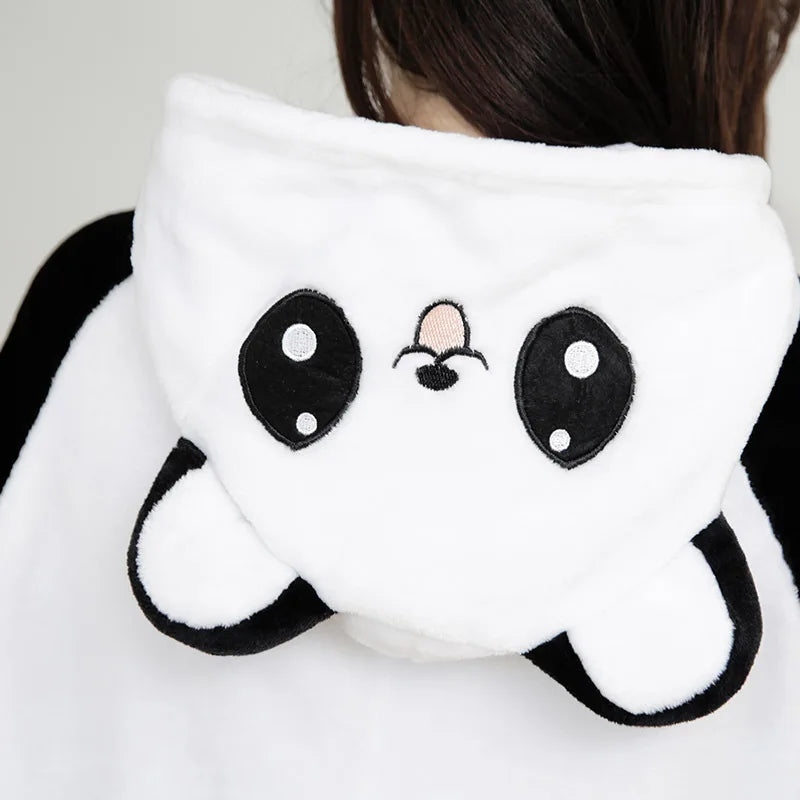 Unisex Adult Cartoon Panda Costume Halloween Christmas Sleepwear Jumpsuit Onesies Warm Plush Cosplay Pajamas For Women And Men
