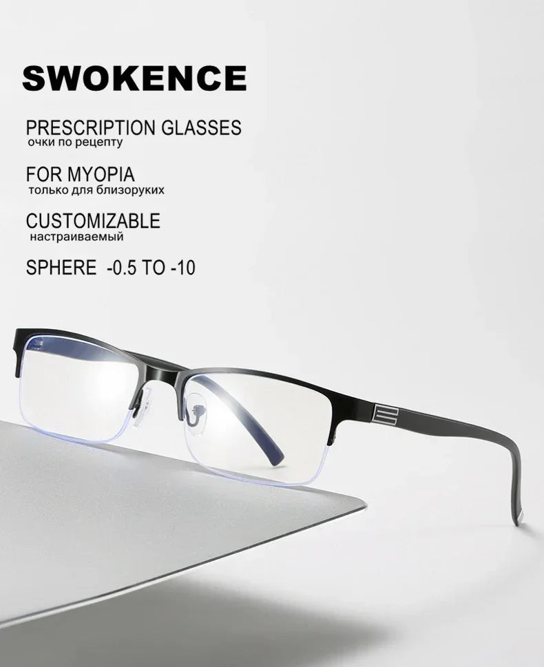 Myopia Prescription Glasses -0.5 TO -10 Men Women Business Half Frame Anti Blue Ray Photochromic Shortsighted Spectacles F518